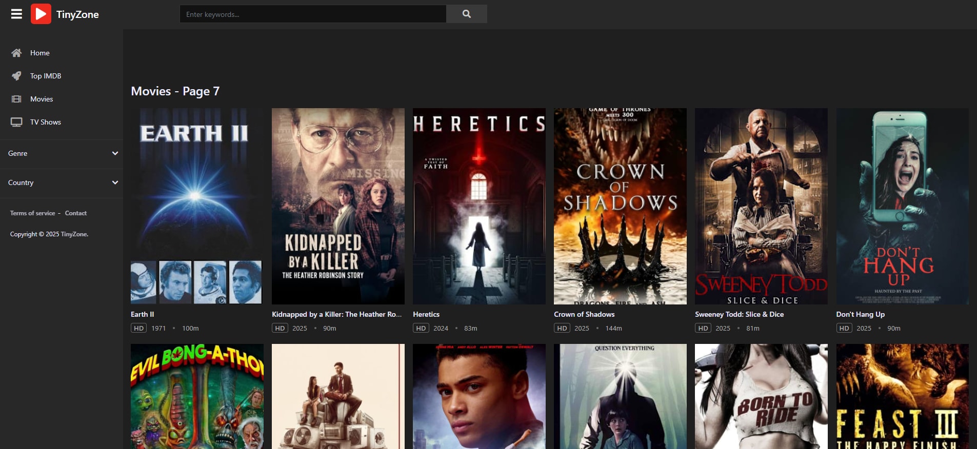 TinyZone bietet Zugriff auf über 25.000 Filmtitel in 720p und 1080p.