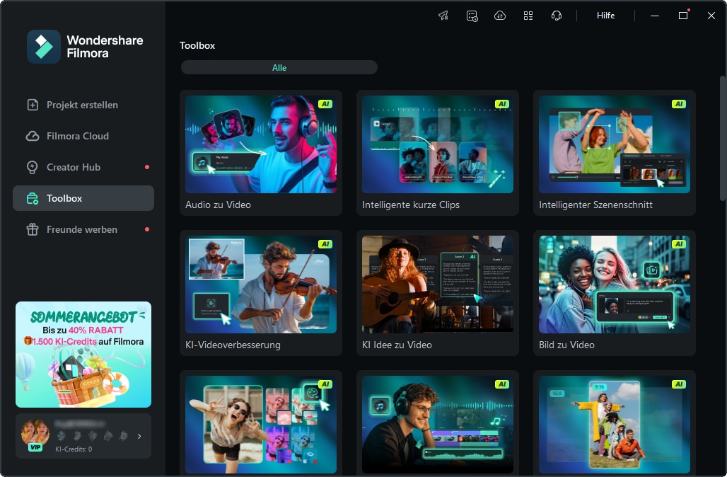 Filmora verfügt über KI-Tools wie den KI-Textgenerator und den KI-Musikgenerator, die Ihnen helfen, schnell und effizient Inhalte zu erstellen. 