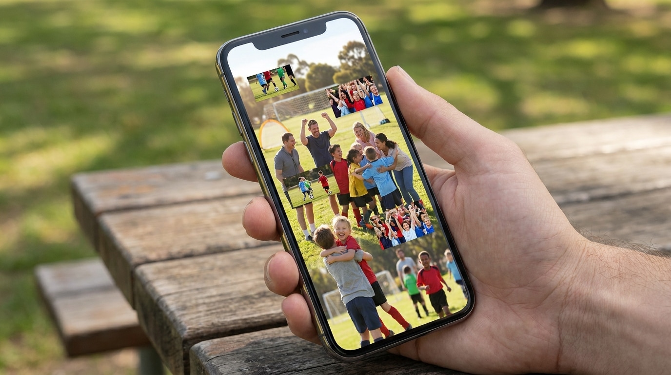 Vertikales Sports-Event-Recap-Video für einen Community Club auf einem Smartphone