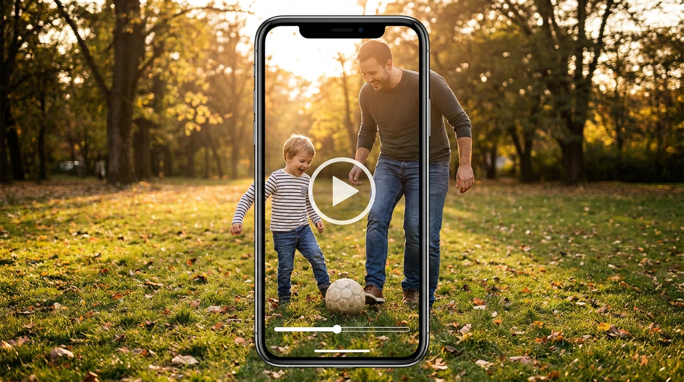 Bildplatzhalter für vertikales Familien-Fußballvideo auf dem Smartphone