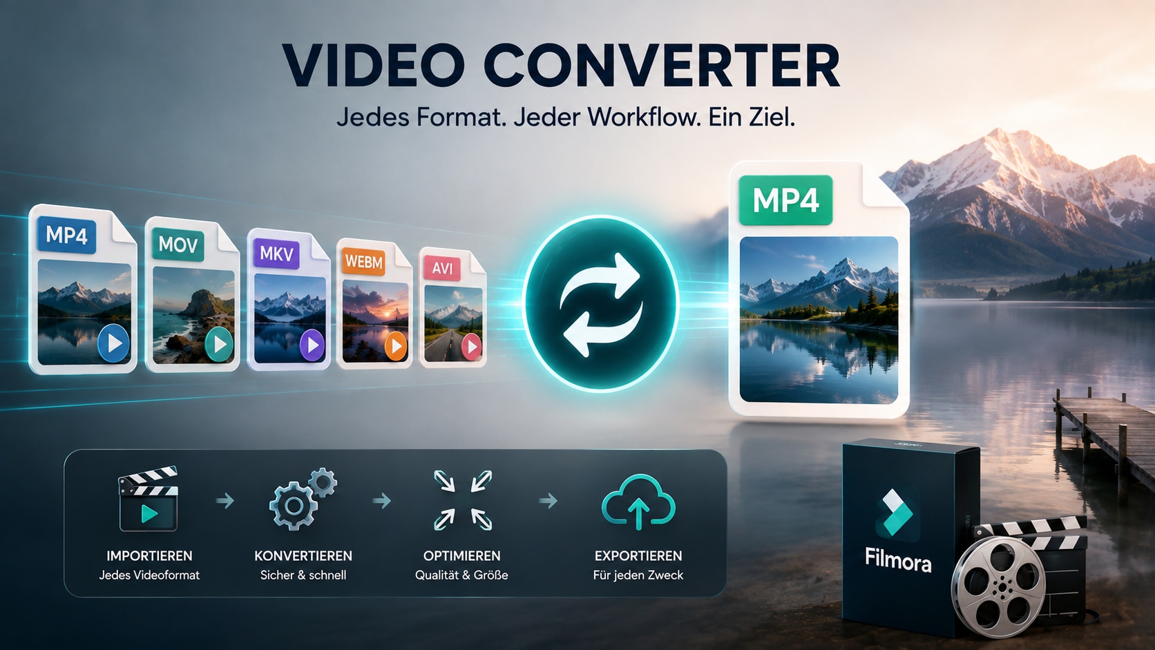 Video Converter Workflow mit MP4 MOV MKV WebM und Filmora Export