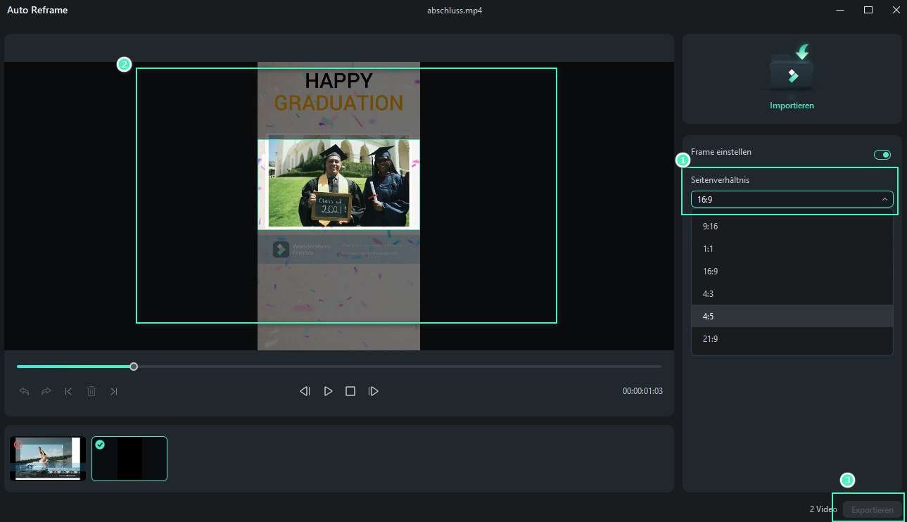 video hochformat in querformat umwandeln mit filmora auto reframe03