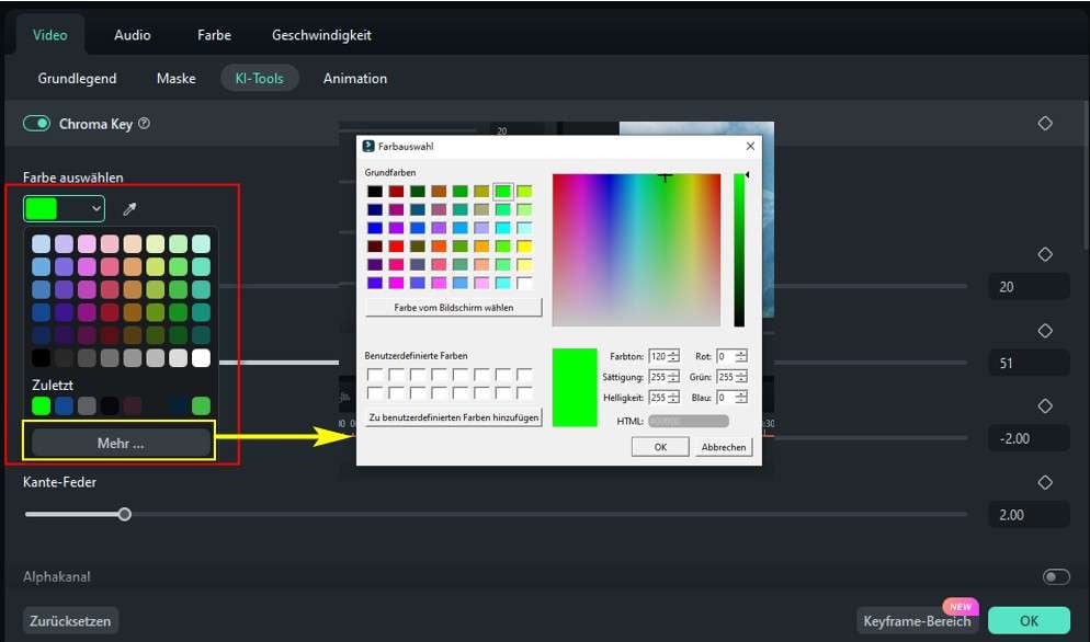 Chroma-Key Ausgewählte Farbe entfernen