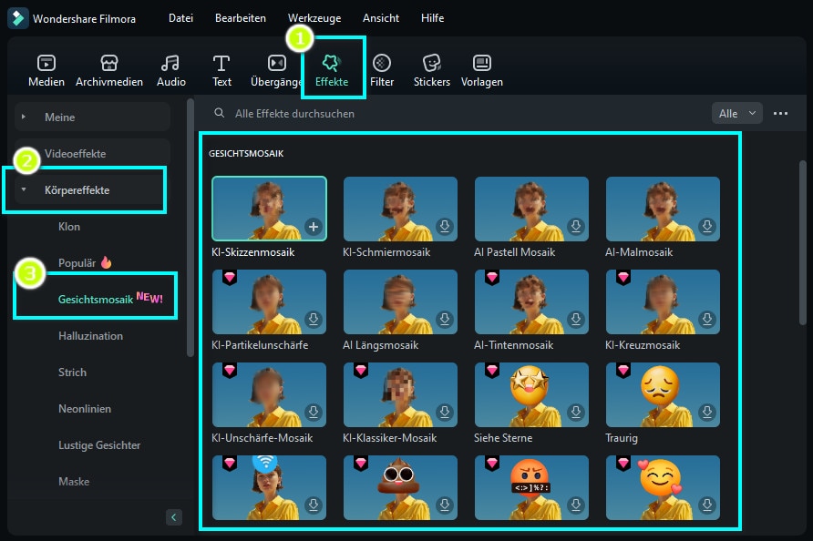 gesichter verpixeln mit ki von filmora