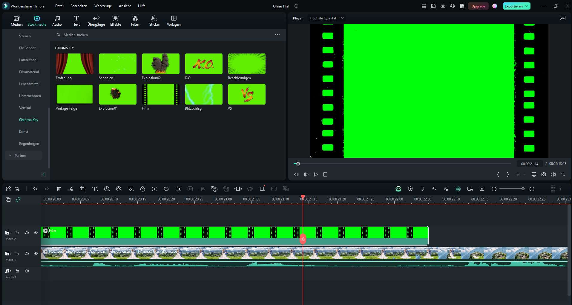 Green-Screen-Pip-Videos in der Timeline platzieren