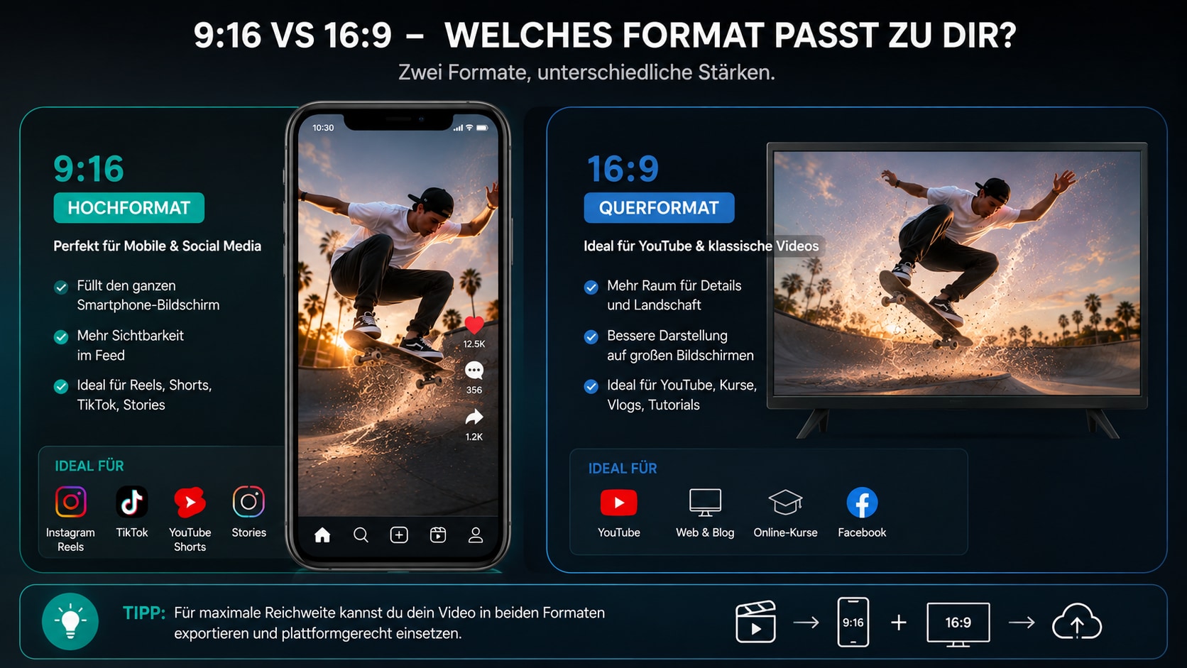 9 zu 16 und 16 zu 9 Vergleich fuer Social Media und YouTube