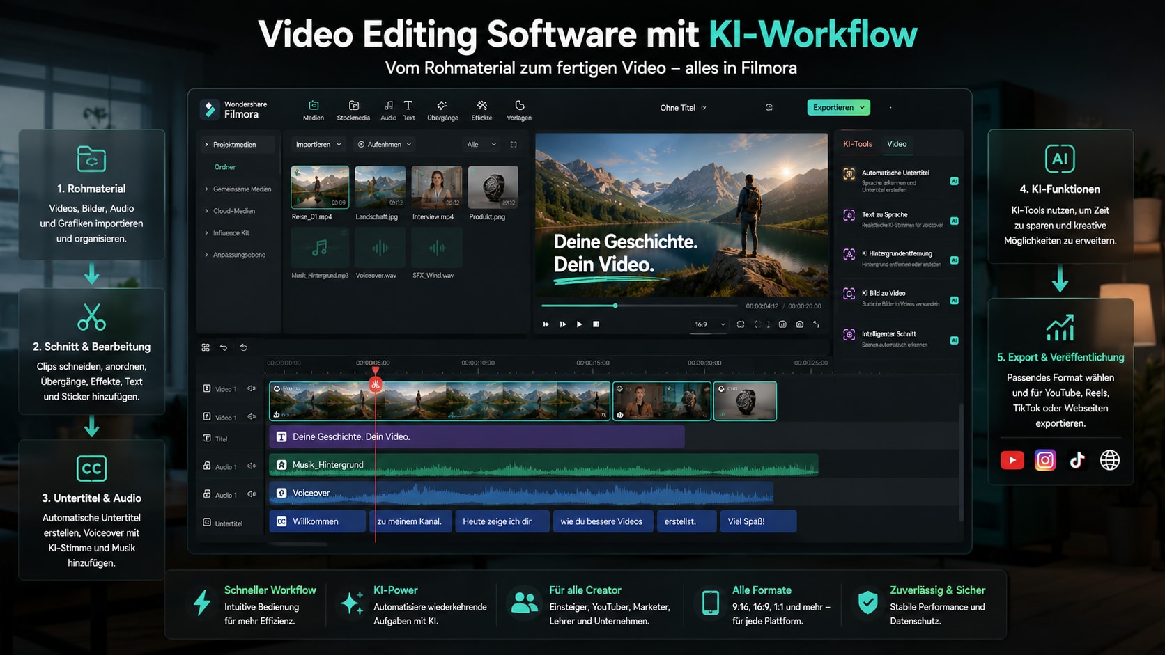 Filmora Video Editing Software mit KI Workflow