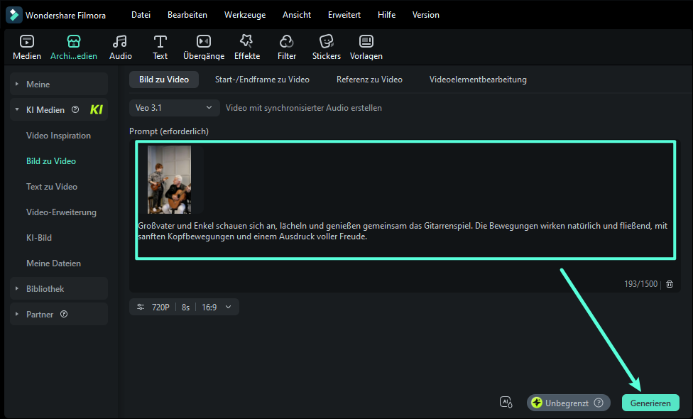 In der Prompt-basierten Variante steht Ihnen zusätzlich das fortschrittliche VEO 3 Modell