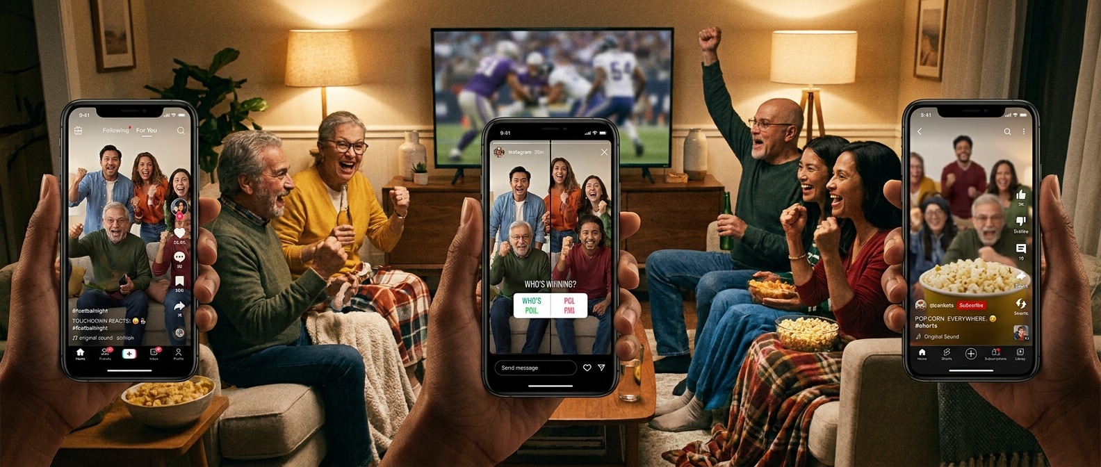 TikTok Instagram Reels und YouTube Shorts für Fußball Watch Party Videos