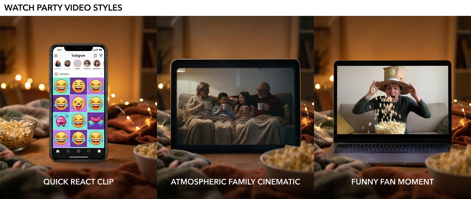 Verschiedene Video-Stile für Fußball Watch Party Content