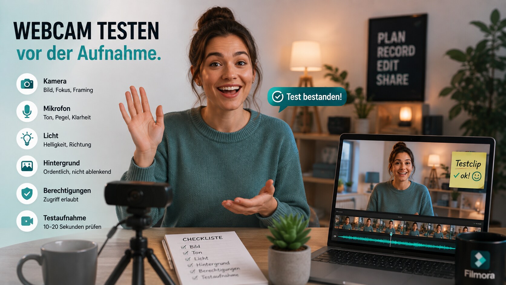 Webcam testen vor der Aufnahme mit Filmora Testaufnahme