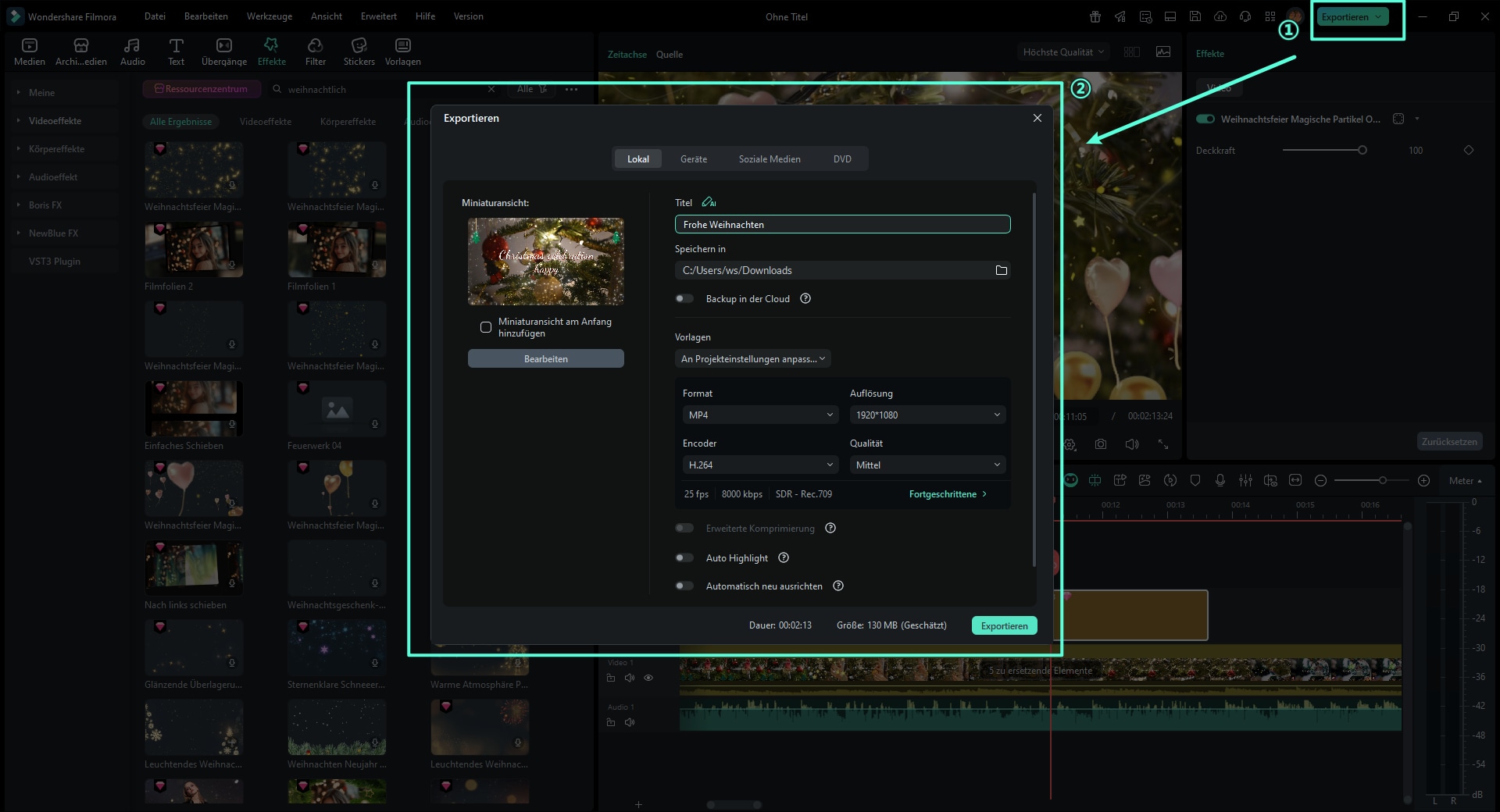 Filmora Export-Einstellungen für verschiedene Plattformen