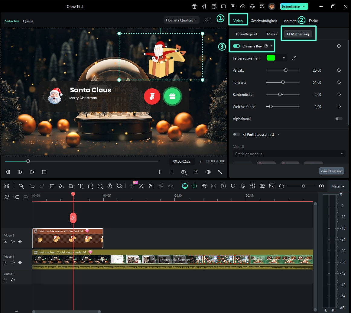 Filmora Chroma Key Benutzeroberfläche – Einfache Green Screen Videobearbeitung für Anfänger