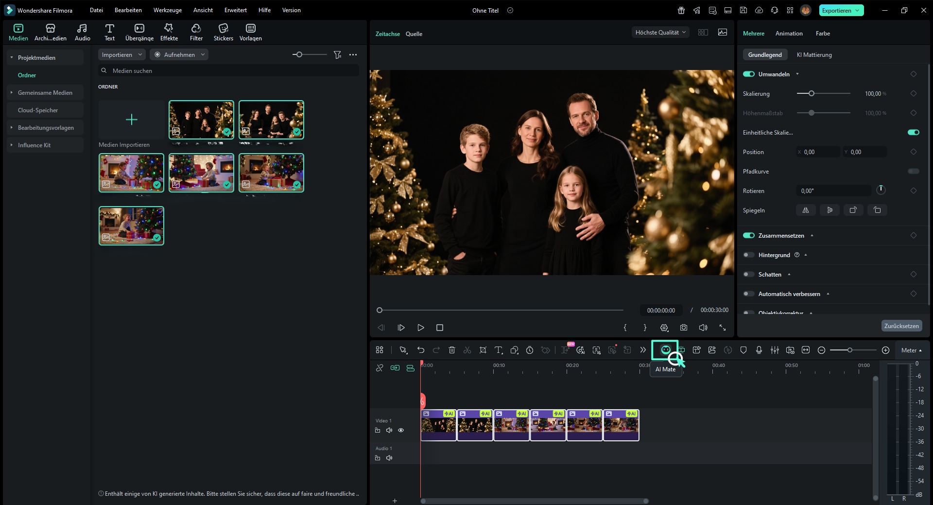 Ziehen Sie einige Ihrer Lieblingsfamilienfotos per Drag & Drop auf die Zeitleiste.
