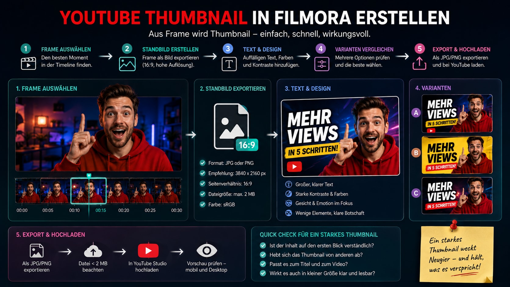 YouTube Thumbnail in Filmora aus Frame Standbild Text und Varianten exportieren