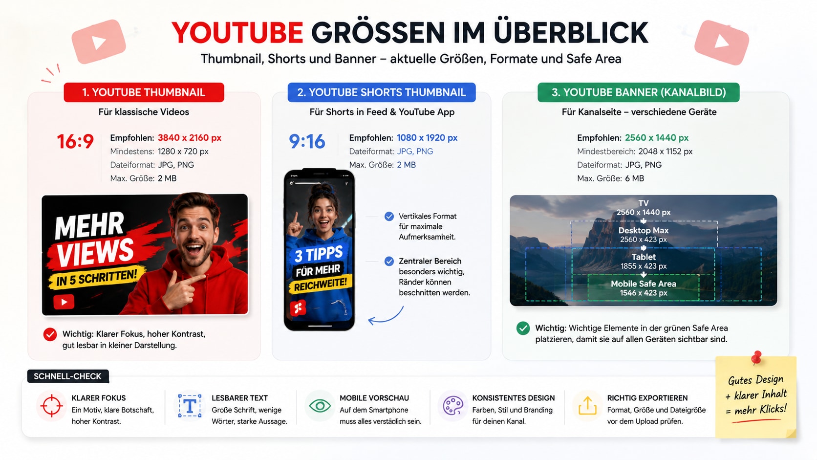 YouTube Thumbnail Größe Shorts Thumbnail und YouTube Banner Safe Area im Vergleich