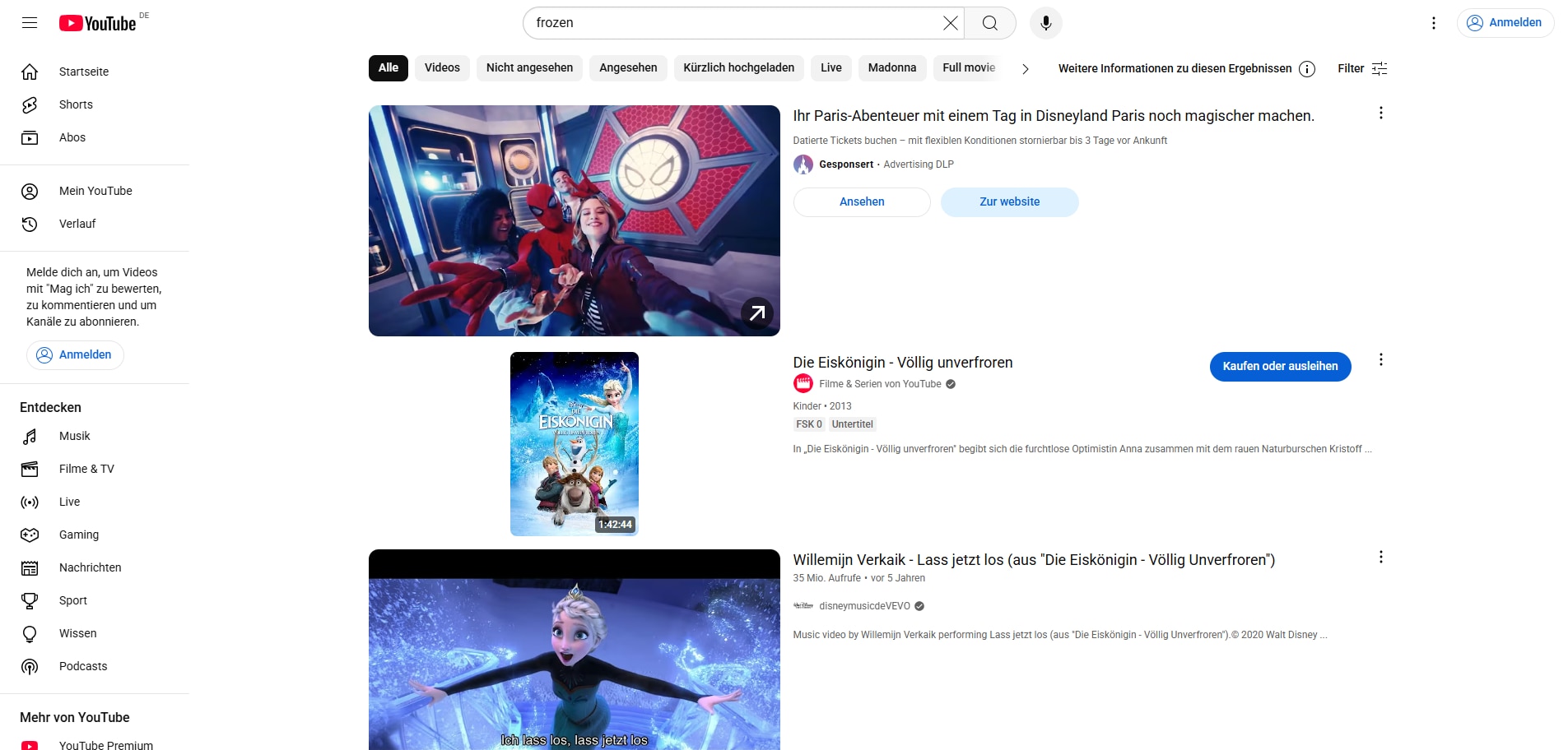 YouTube ist die größte Videoplattform mit Creator-Inhalten und einem Filmbereich zum Leihen/Kaufen.