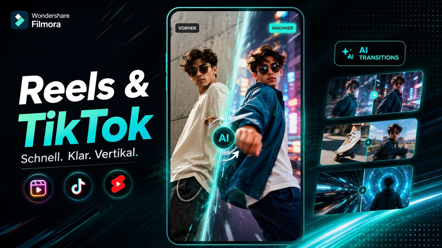 Vertikales Creator-Video mit flüssigem Übergang für Instagram Reels und TikTok.