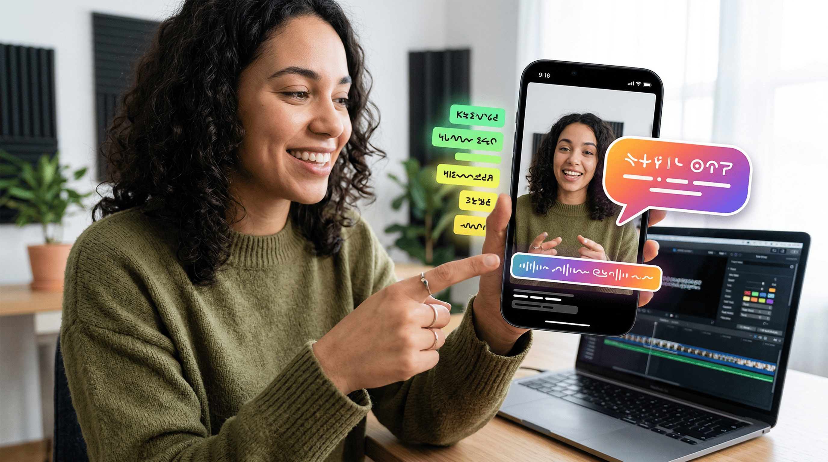 CTAs und On-Screen-Text für KI-gestützte Social-Media-Prompts für Nano Banana 2: Sprechblasen, Untertitel und Keyword-Highlights.