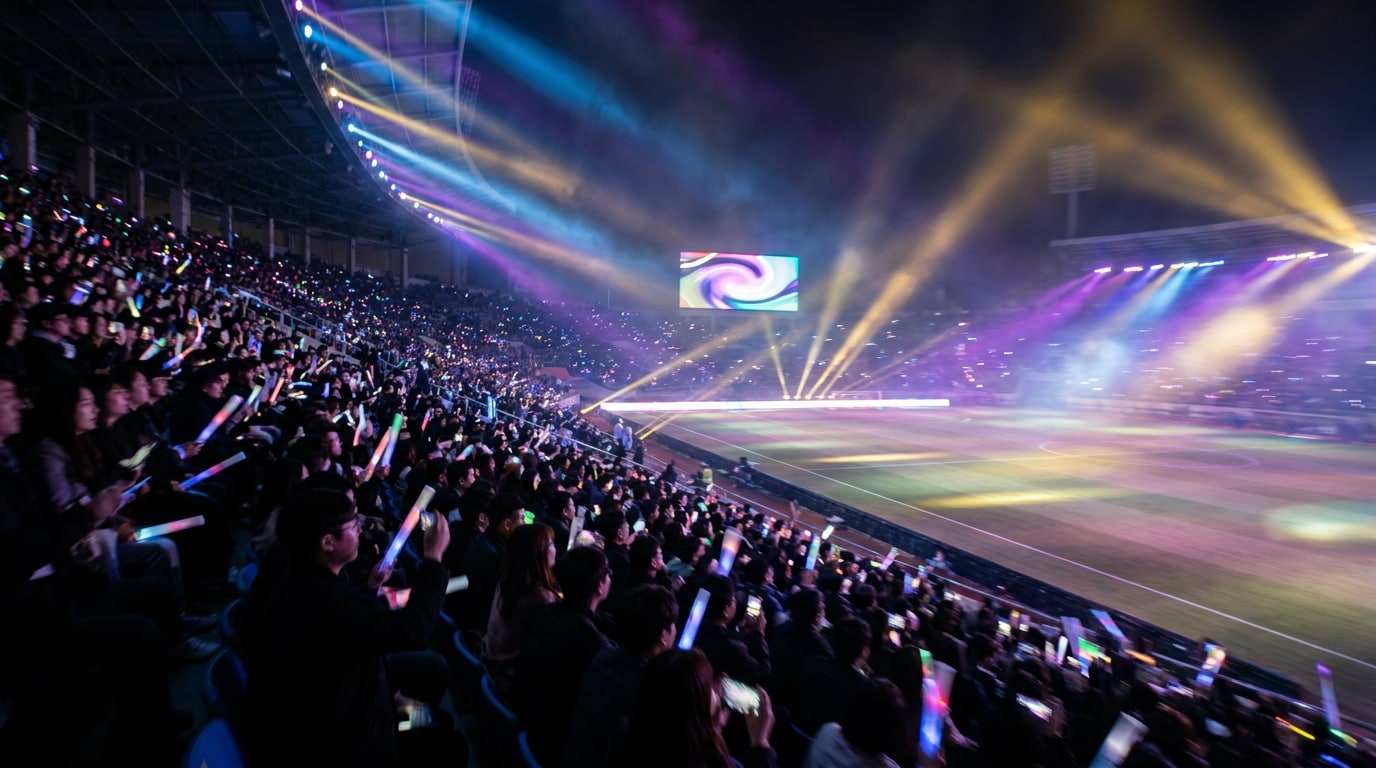Dynamisches Stadion-Glamour-Visual mit Crowd-Energie, Lichtbewegung, Arena-Stimmung und Social-Media-Optik für Reels und YouTube Shorts.
