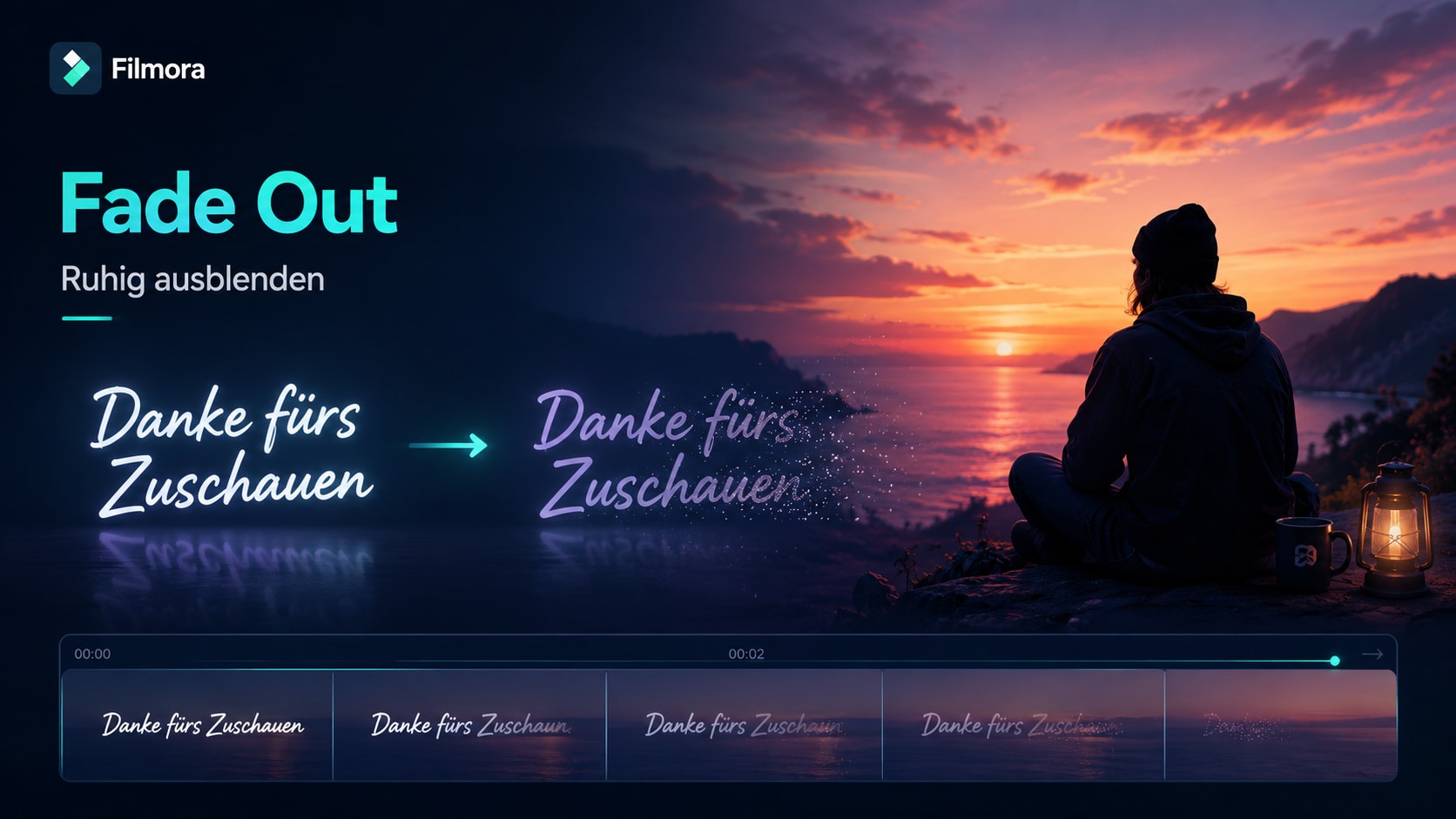 Weiche Text Fade Out Animation für einen ruhigen Videoabschluss mit klar lesbarer Typografie.