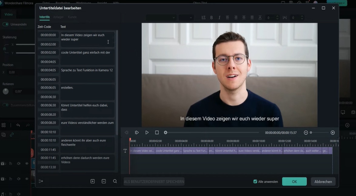 Filmora Videomaker: automatische Untertitel erstellen