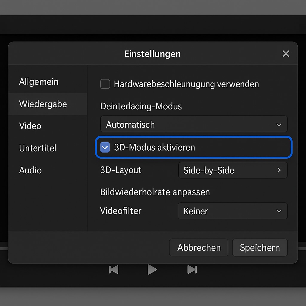 Diese Methode ist ideal, wenn Sie keinen 3D-Monitor besitzen. Wenn Sie einen 3D-Monitor haben, leiten Sie das SBS-Signal direkt an den Monitor weiter und aktivieren dort den 3D-Modus.