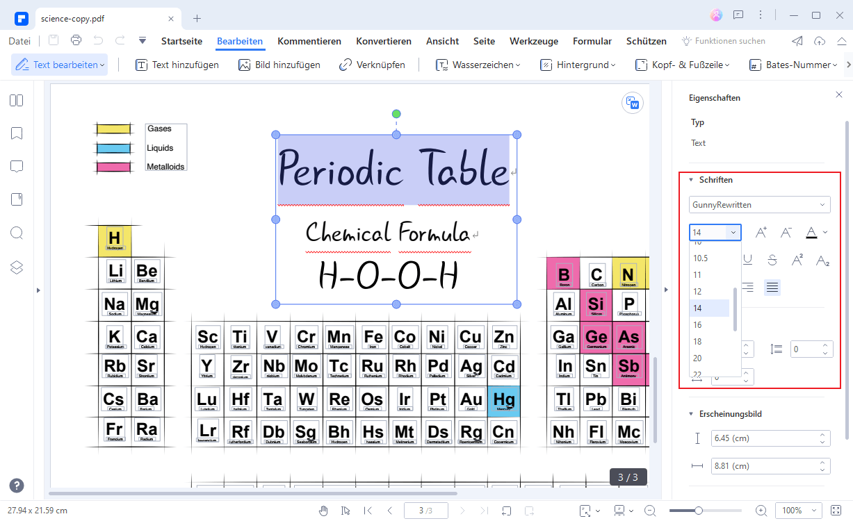 schriftgröße in ausfüllbarem pdf ändern