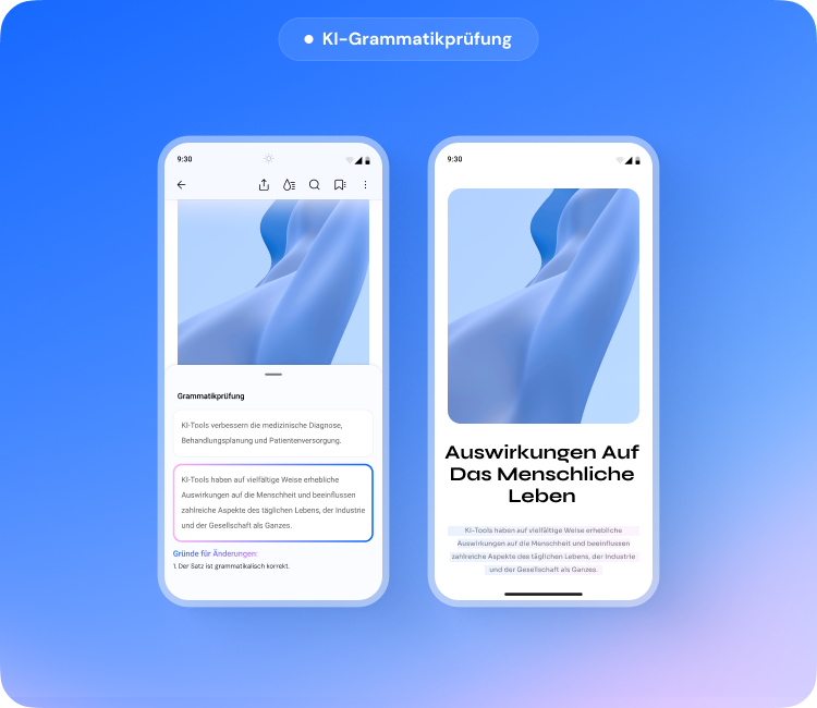 KI-Grammatikprüfung auf dem Android-Handy