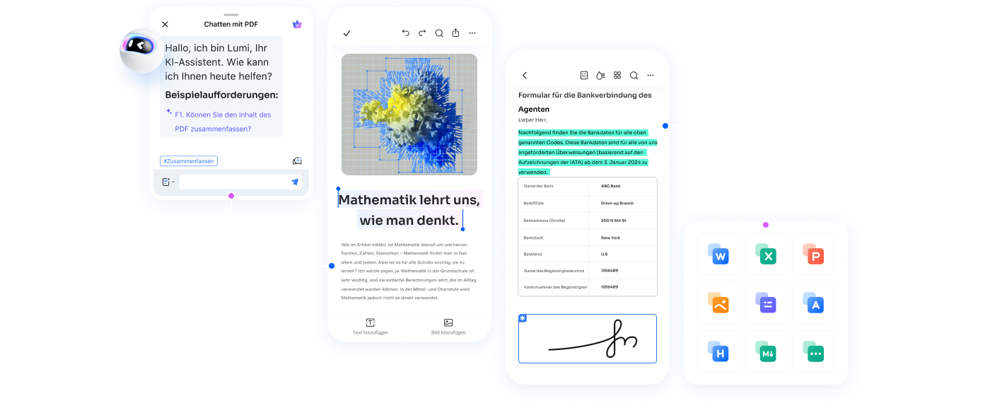 PDFelement bietet Ihnen eine große Auswahl an Anmerkungswerkzeugen wie Hervorheben, Unterstreichen und Durchstreichen. Außerdem können Sie PDF-Dateien auf Ihren Android-Geräten kombinieren, zuschneiden, umbenennen und verschieben.