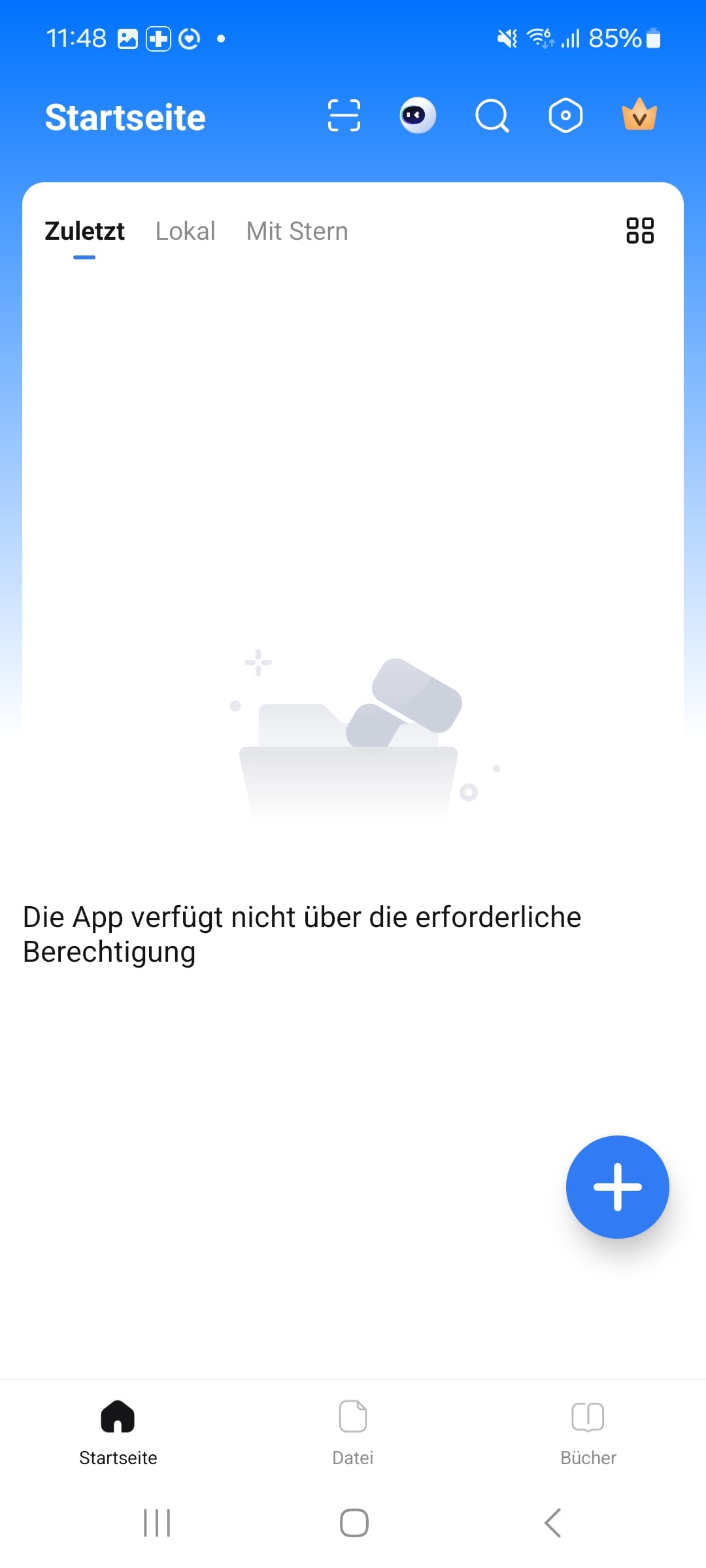 Starten Sie die Wondershare PDFelement Android-App. Tippen Sie auf die Schaltfläche +.