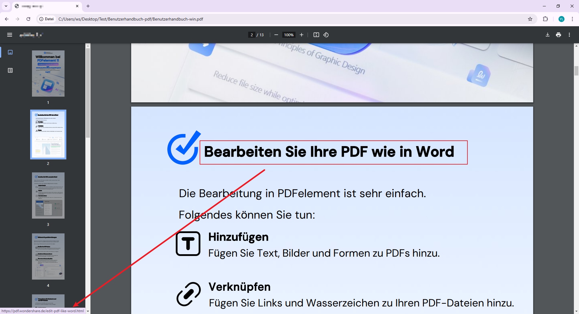 Klicken Sie im Google-Chrome-Browser auf den Link.