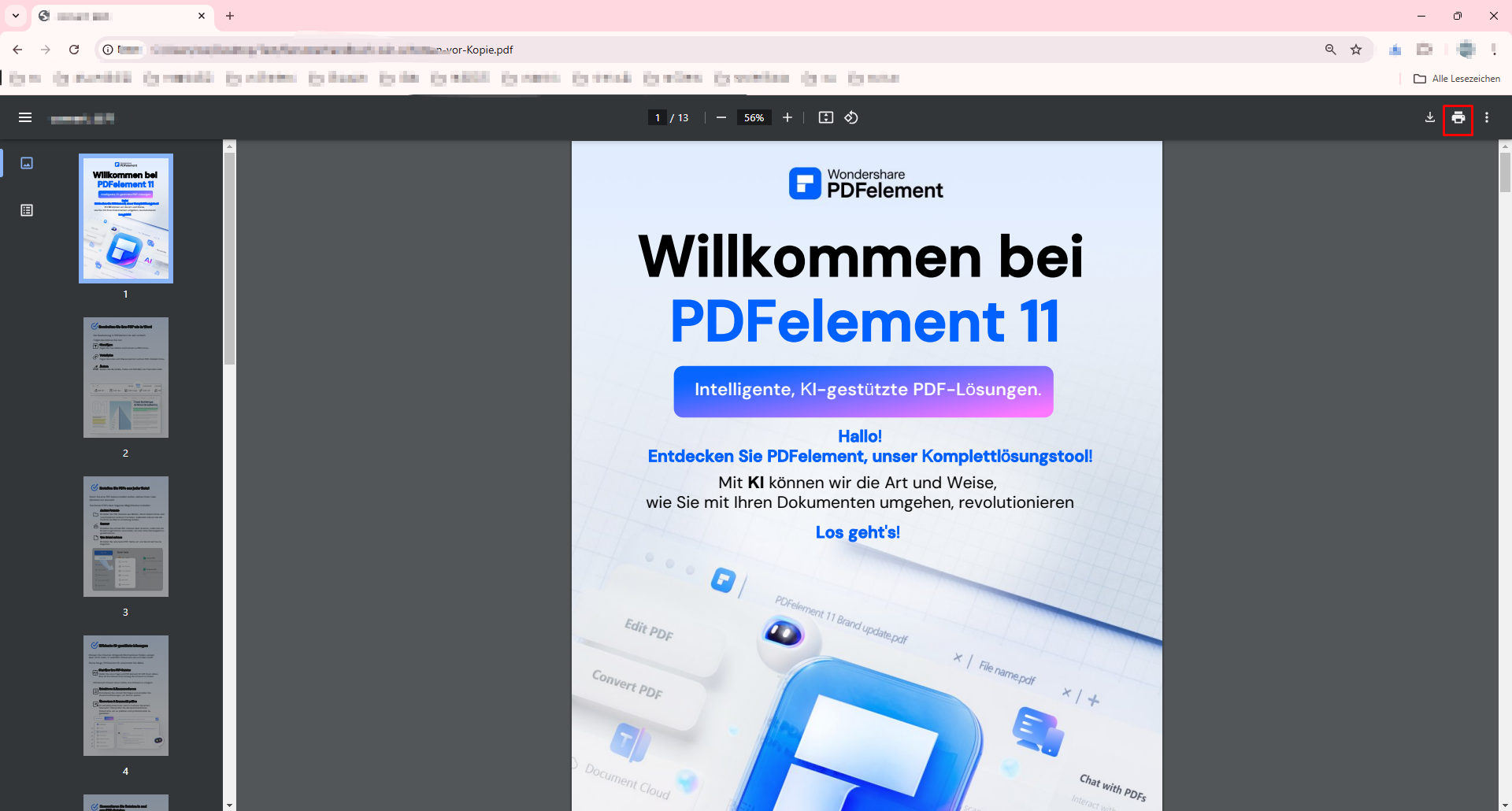 Wählen Sie die „Drucken“-Option in der oberen rechten Ecke dieses Chrome-Browsers.