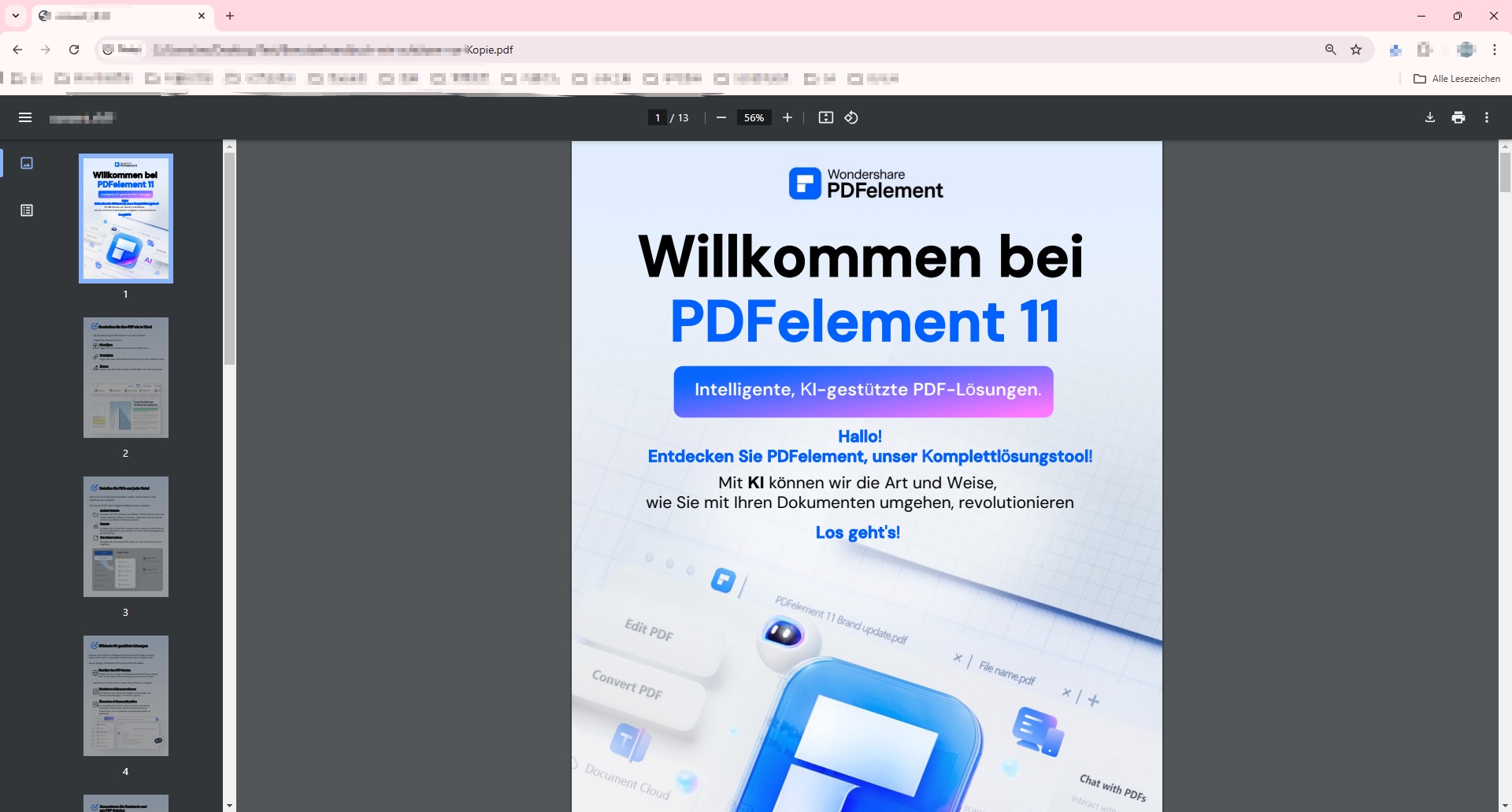 Laden Sie den Google Chrome-Browser herunter, installieren und starten Sie ihn auf Ihrem Computer. Ziehen Sie die geschützte PDF-Datei von Ihrem lokalen Laufwerk in den Chrome-Browser. Nun wird sie direkt in einem Tab geöffnet.