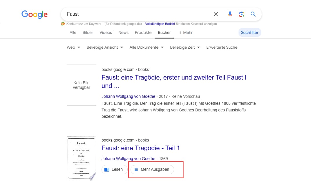 Klicken Sie in den Suchergebnissen neben dem Buch, das Sie lesen möchten, auf Mehr Ausgaben.