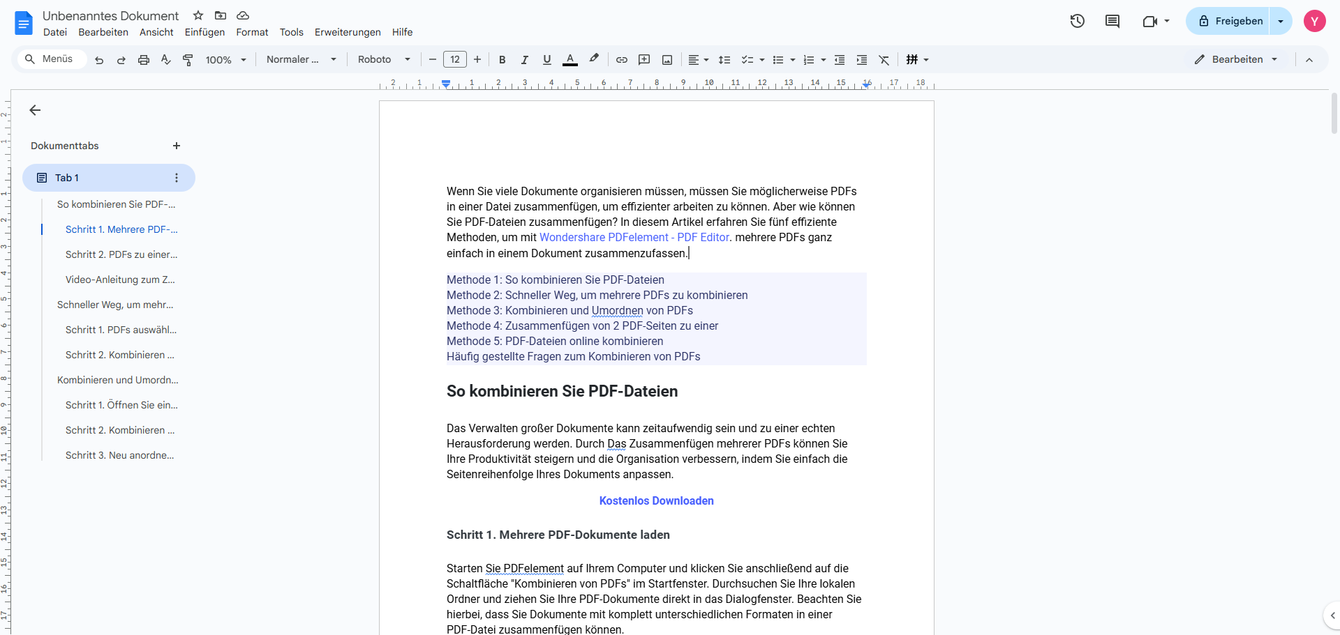 Öffnen Sie die Google Docs-Datei.