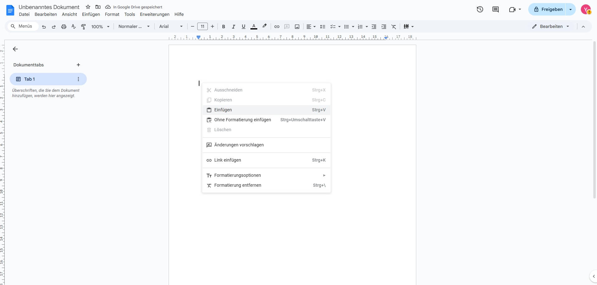 Gehen Sie zurück zum Dokument in Google Docs und setzen Sie den Cursor an die Stelle, an der Sie die PDF-Informationen einfügen möchten. Klicken Sie anschließend mit der rechten Maustaste und wählen Sie "Einfügen". Es fügt den Link für die PDF-Datei auf Google Drive ein.