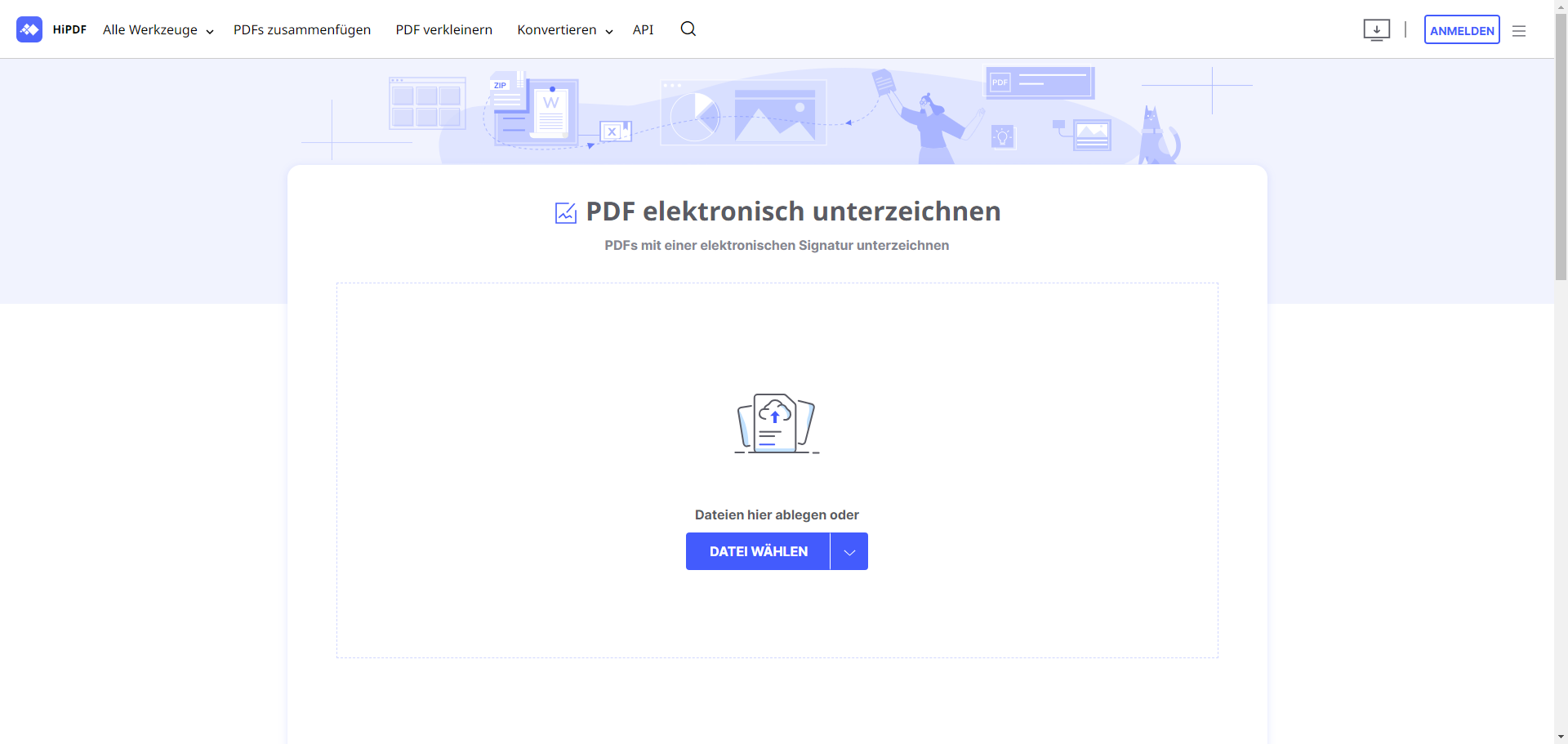 Klicken Sie auf "Datei auswählen" und wählen Sie die PDF-Datei aus, die Sie unterschreiben möchten.