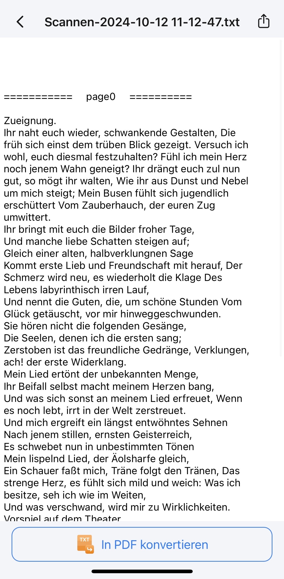 Das gescannte Dokument wurde als Text erkannt.