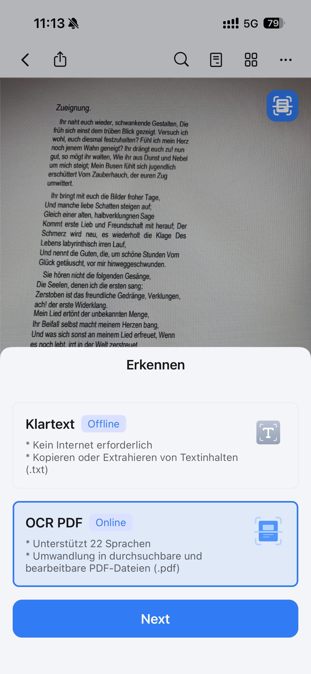 Sie können die gesamte PDF-Datei scannen