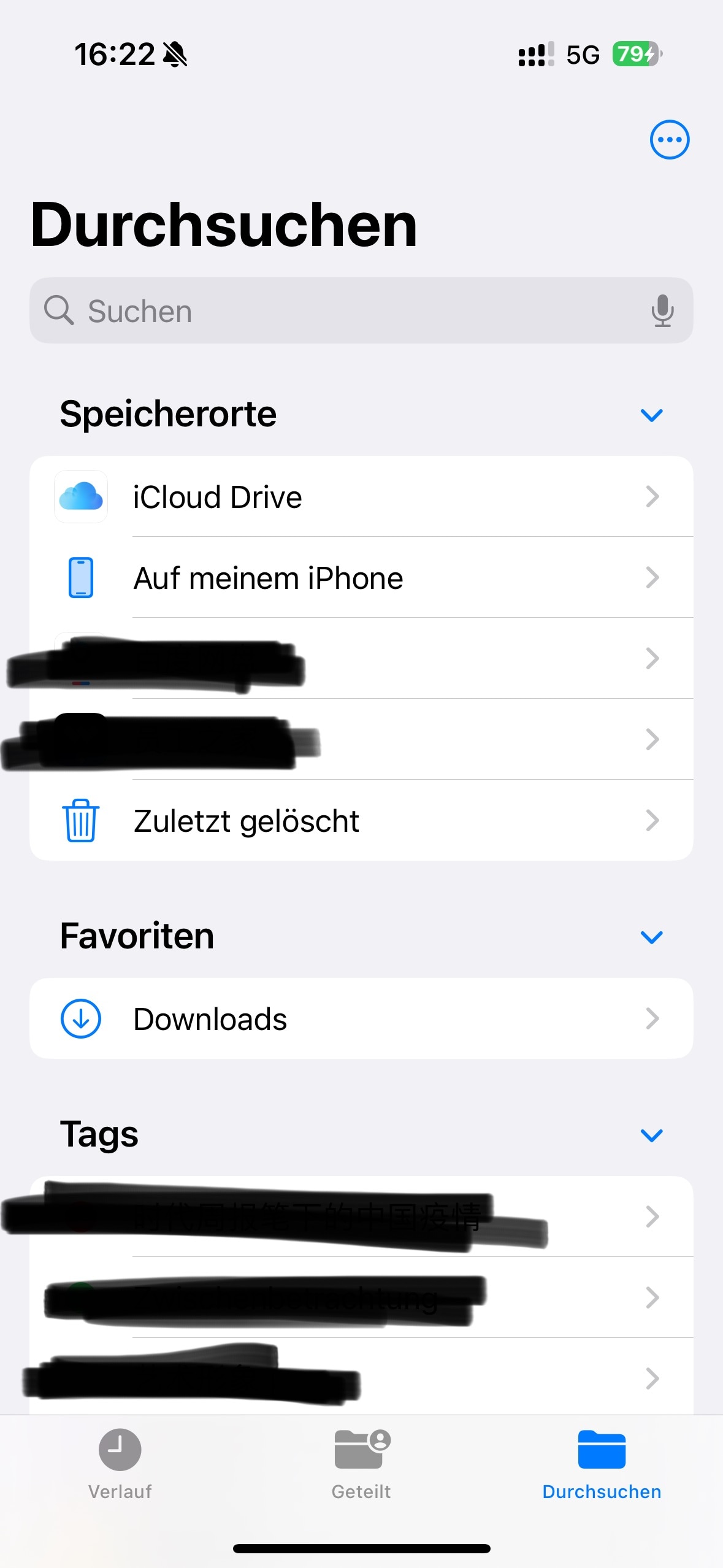 Um von der Dateien-App aus auf Ihr iCloud-Laufwerk zuzugreifen, wählen Sie Durchsuchen > iCloud-Laufwerk.