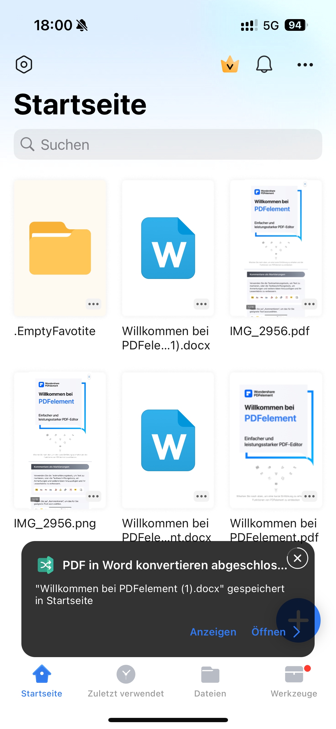 In wenigen Sekunden wird das Fenster „PDF in Word konvertieren abgeschlossen“ angezeigt. Klicken Sie auf „Öffnen“, um die konvertierte Datei im Ausgabeordner zu überprüfen.