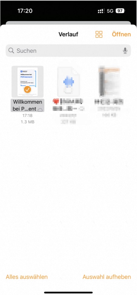 Wählen Sie unter „Dateien“ die PDF-Datei aus, die Sie öffnen möchten.