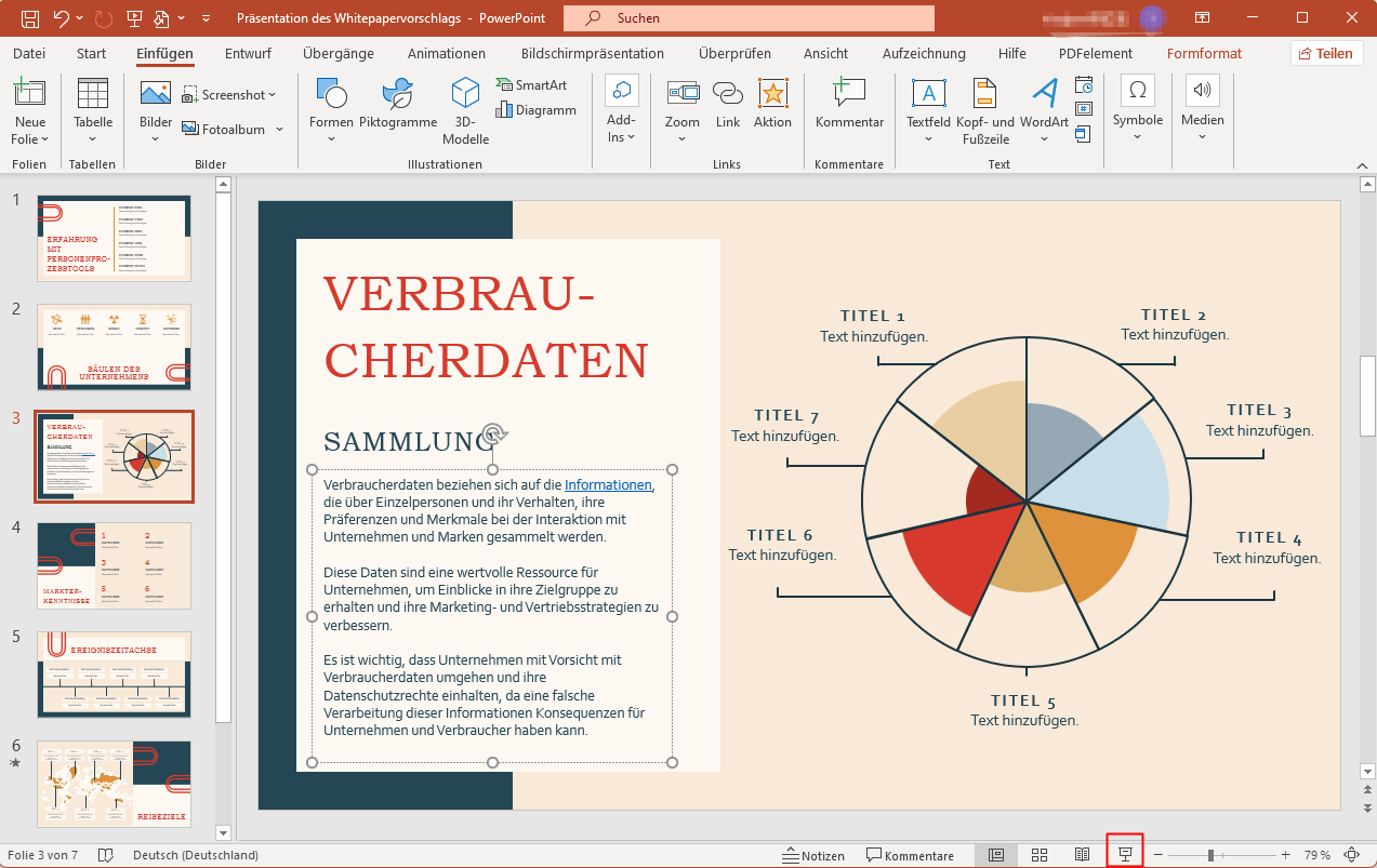 Um den Link zu testen, klicken Sie auf das Bildschirmpräsentation Symbol und dann auf das Objekt. Es sollte sich ein Webbrowser-Fenster öffnen, das Sie zu der Webseite führt, mit der das Objekt verknüpft ist.