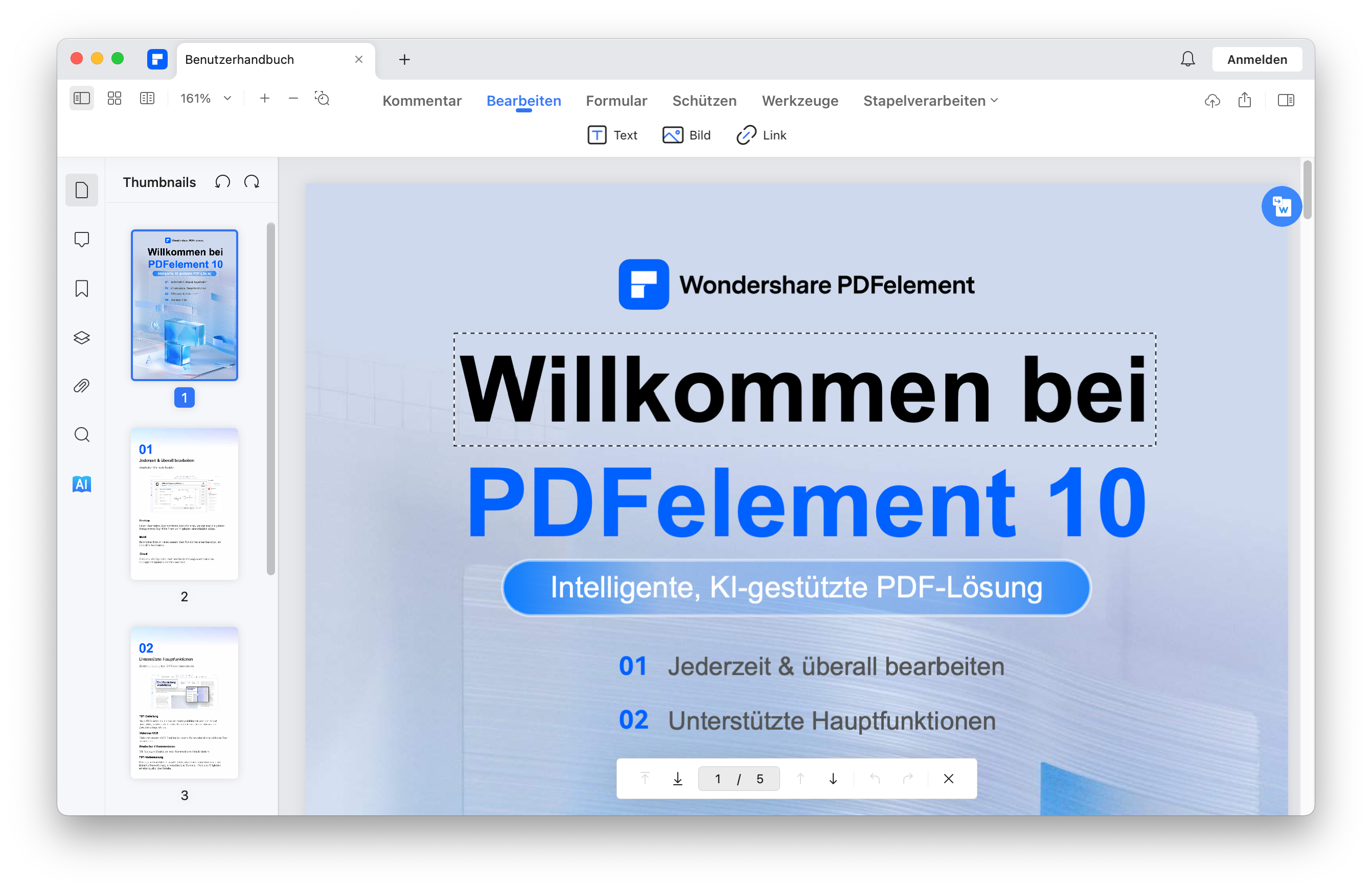 Wenn Sie Inhalte innerhalb des PDF-Dokuments ändern oder modifizieren möchten, können Sie in der oberen Symbolleiste auf die Schaltfläche „Bearbeiten“ klicken, um den Bearbeitungsmodus zu aktivieren.