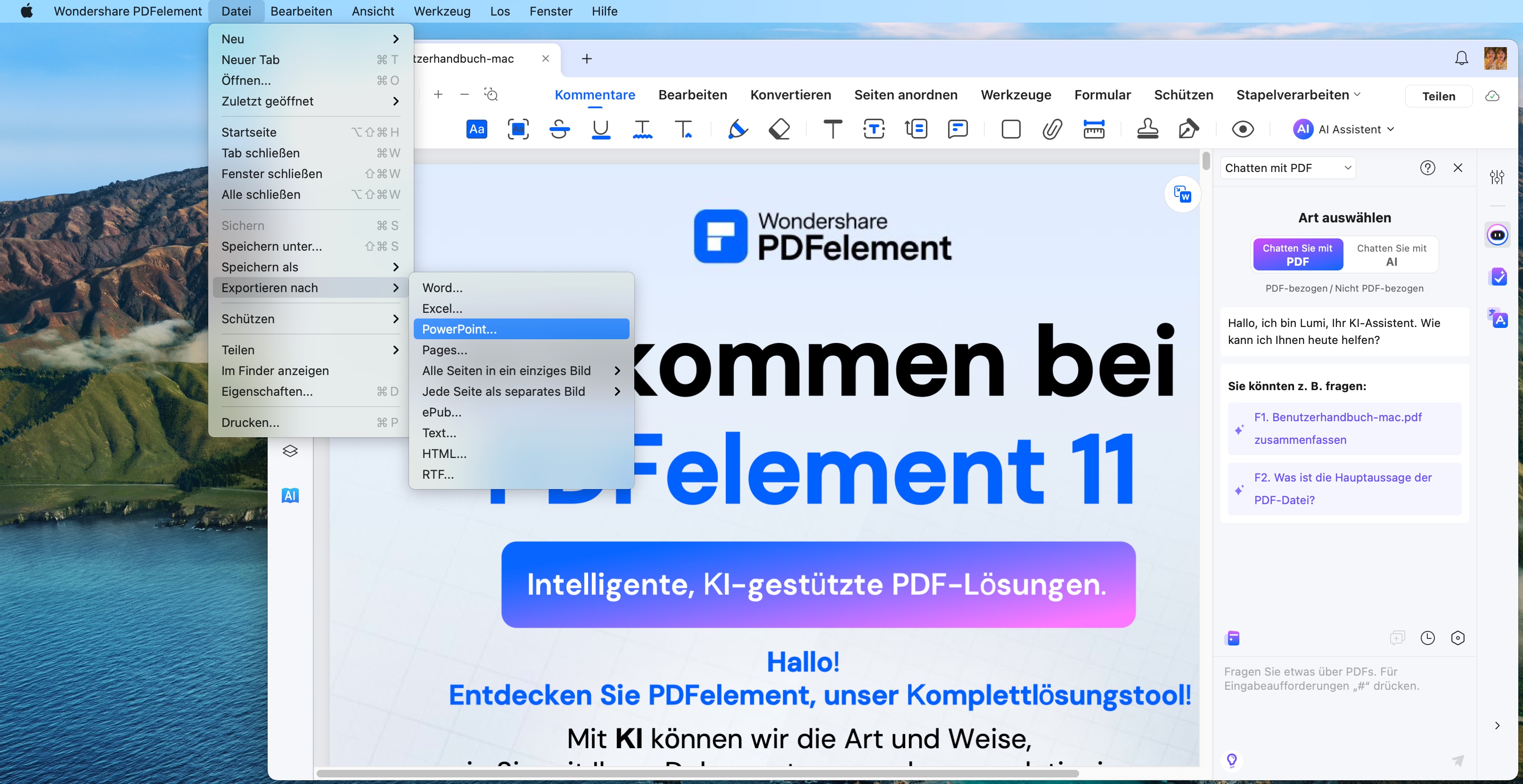 Dann wandeln Sie Keynote in PDF um.