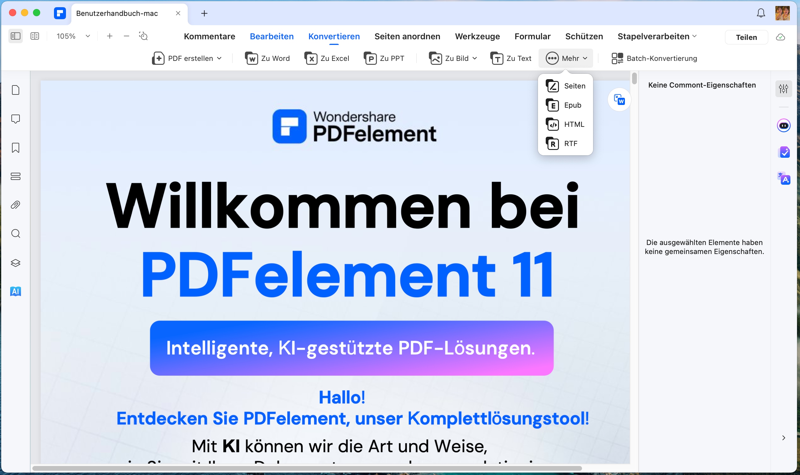 Sobald Sie fertig sind, können Sie es in ein anderes für Windows geeignetes Format exportieren. Sie können es beispielsweise "Konvertieren" >"Zu PPT".