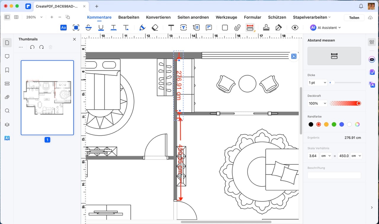 Alle Maße in dieser PDF-Datei werden dann auf dieses Maßstabsverhältnis eingestellt.