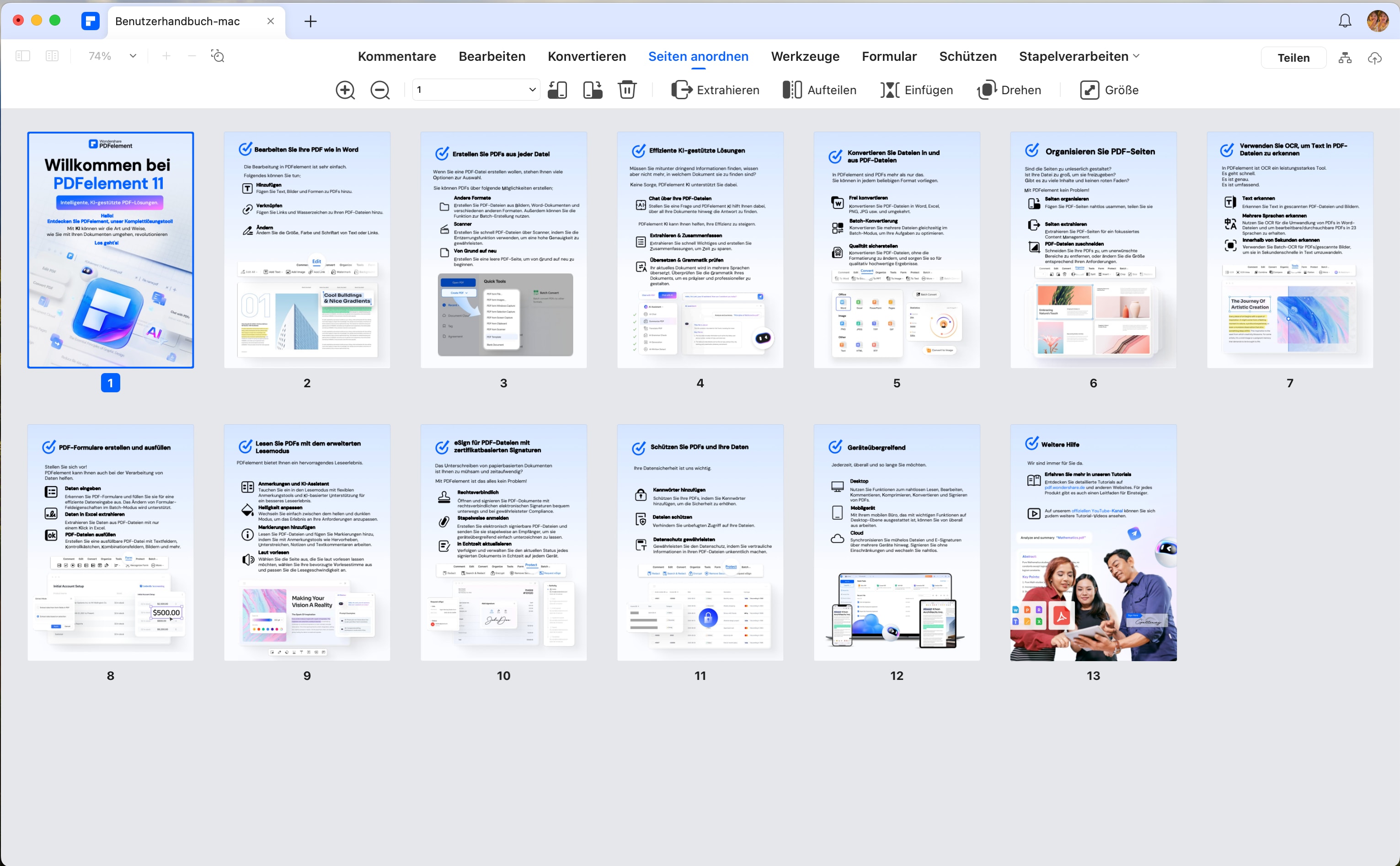 Klicken Sie in der Menüleiste auf die Funktion „Seiten anordnen“, um mit der Organisation Ihrer PDF-Dateien zu beginnen.