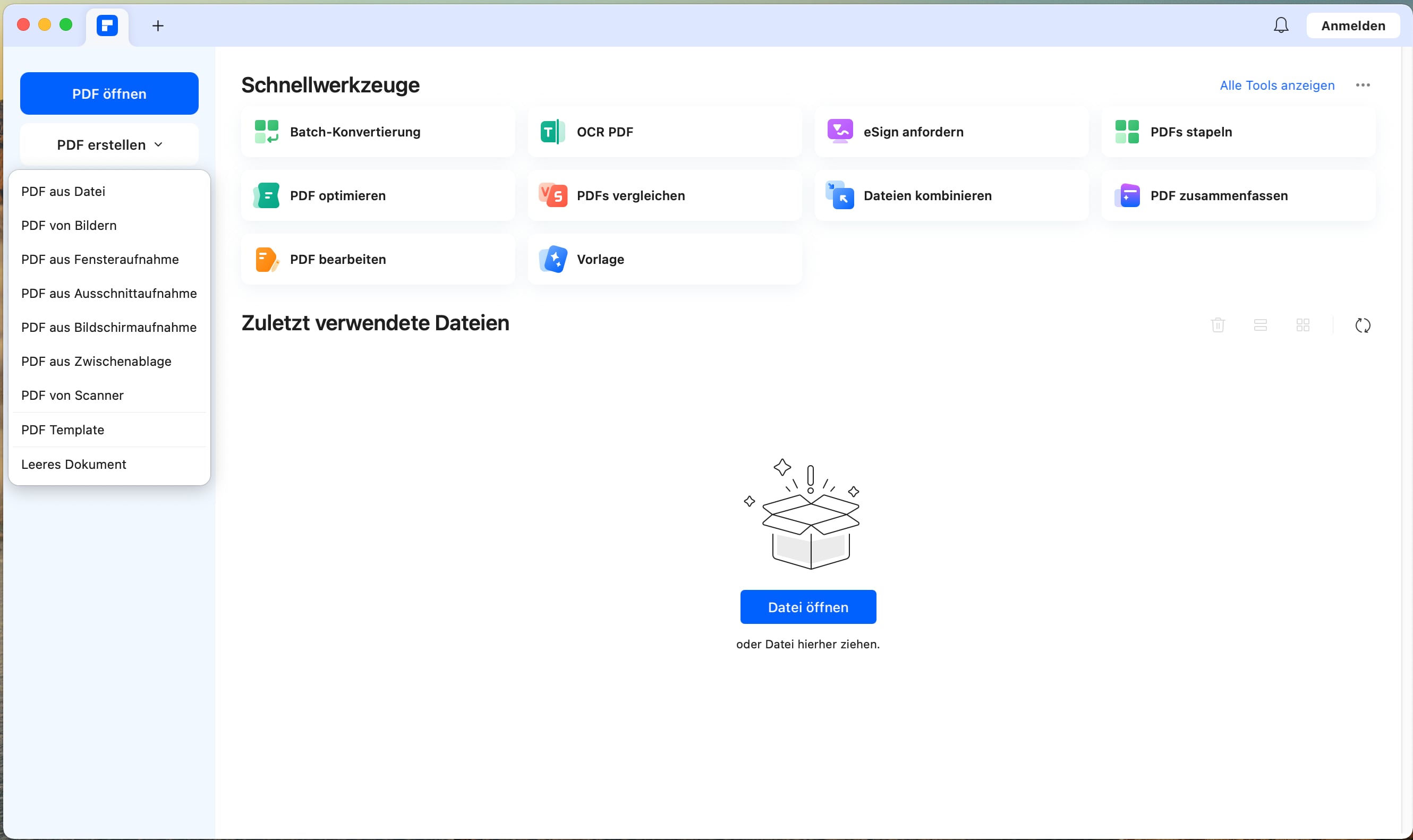 Klicken Sie auf die Registerkarte "PDF erstellen", wählen Sie "PDF von Bildern", um die zu konvertierende Datei hochzuladen.